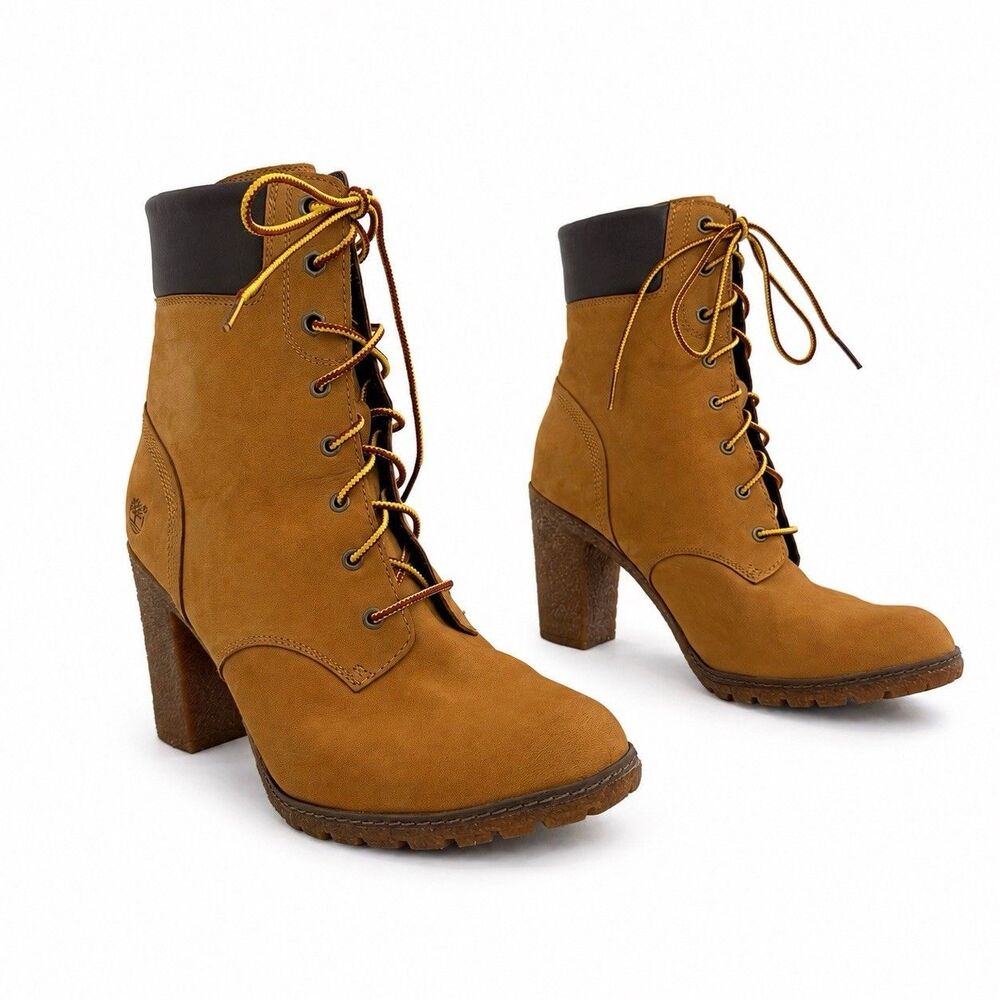 Timberland Glancy Women’s 9 Wheat Nubuck Lace Up High Heel Boots 8715A
